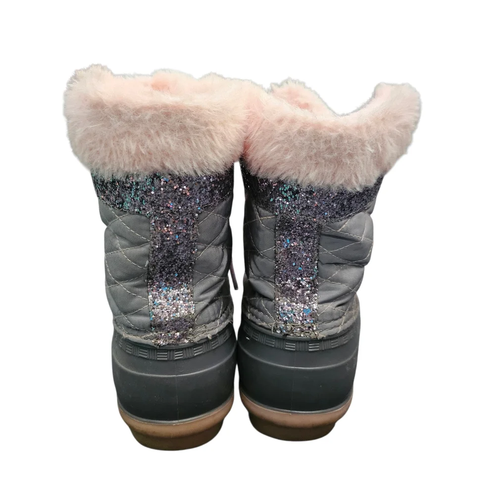 Alpine Woods Gray & Pink Fur-Lined Snowbunny Boots With Glitter Accents Sz3